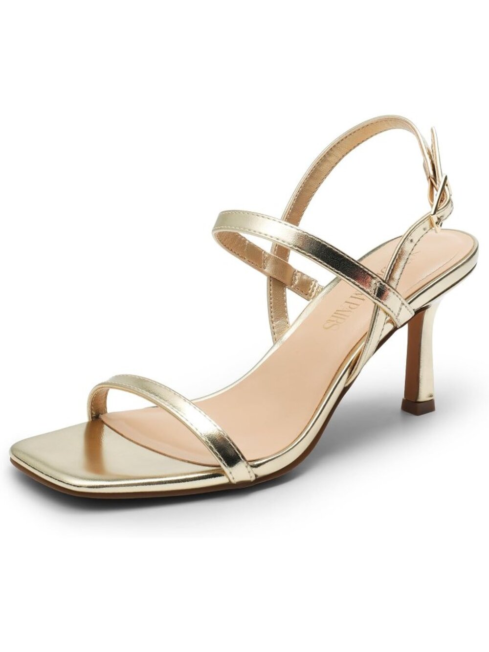 Dream Pairs Women's Gold Square Open Toe Slingback Heels Ankle Strappy Sandals